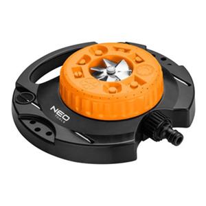 NEO TOOLS rotačný postrekovač, 9 funkcií postreku pre plochu od 35 do 95m2, 1/2" i 3/4", oranžovo-čierny, 15-780