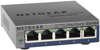 Netgear switch GS105E, 5 port. 10/100/1000Mbps