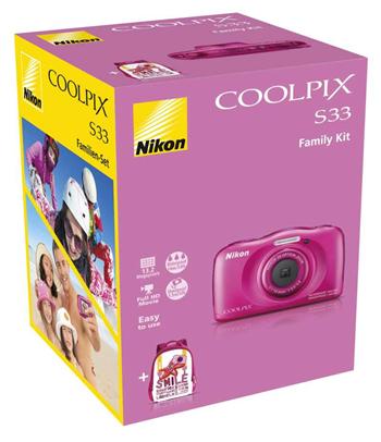 Nikon Coolpix S33, 13,2 MP, 3x zoom - Pink + Backpack Kit