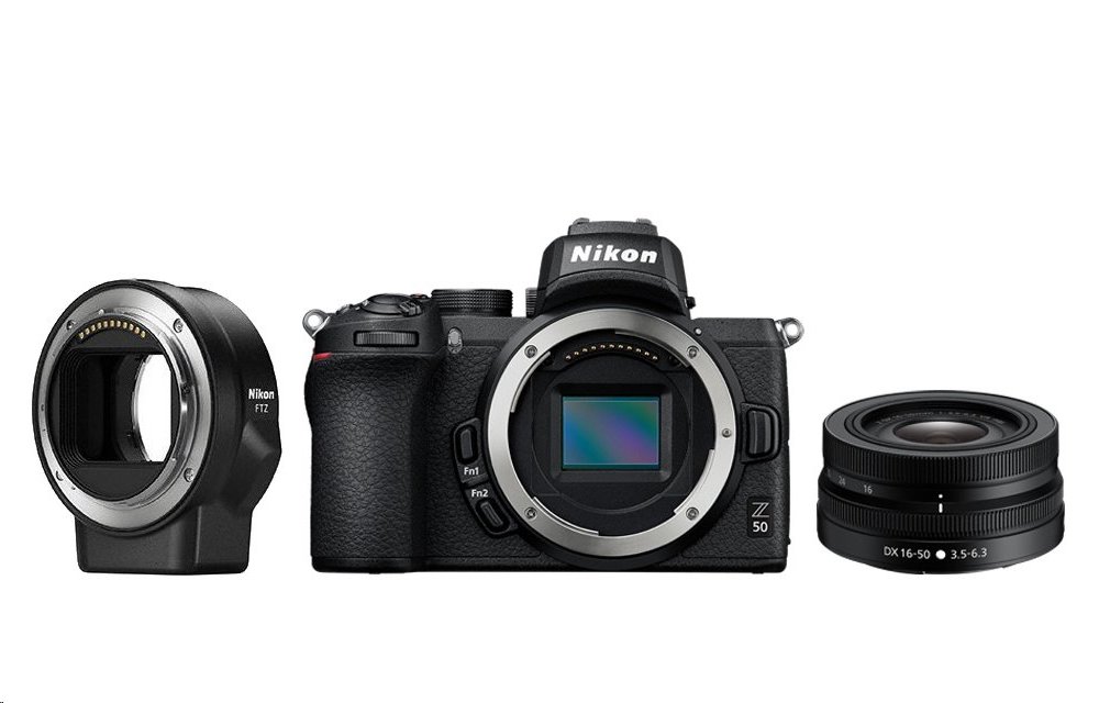 Nikon Z50 + Nikkor Z DX 16–50 mm f/3,5–6,3 VR + FTZ adaptér