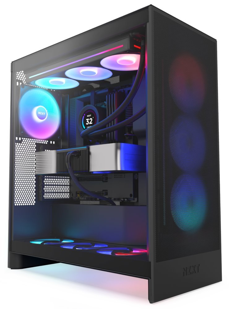 NZXT skříň H7 Flow RGB edition / ATX / 1x360mm RGB core fan/ USB-C / 2x USB / proskl. bočnice / mesh panel / RGB / černá