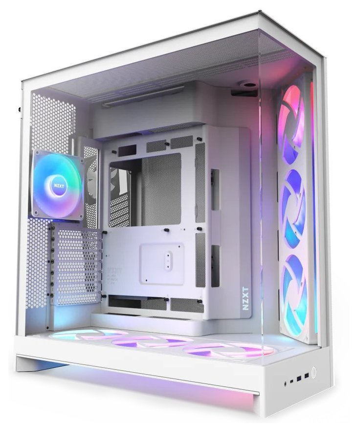 NZXT skříň H9 Flow RGB+ dvoukomorová ATX / 2x140 mm RGB fan / 1x120 RGB fan / prosklená / controller / bílá