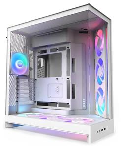 NZXT skříň H9 Flow RGB+ dvoukomorová ATX / 2x140 mm RGB fan / 1x120 RGB fan / prosklená / controller / bílá