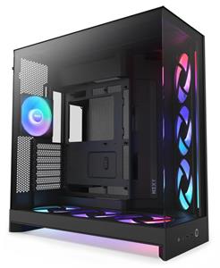 NZXT skříň H9 Flow RGB+ dvoukomorová ATX / 2x140 mm RGB fan / 1x120 RGB fan / prosklená / controller / černá
