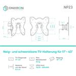 ONKRON Full Motion TV držiak na stenu pre 17" až 43" obrazovky do 35 kg, VESA: 75x75 - 200x200, čierny