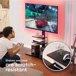 ONKRON Univerzálny podlahový TV stojan Sklenená základňa a police pre 32-65" TV do 30 kg, čierna VESA: 100x100 - 600x40