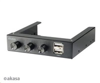 Ovládací panel AKASA do 3,5" pozice, 3x FAN, 2x USB 2.0, černý hliník