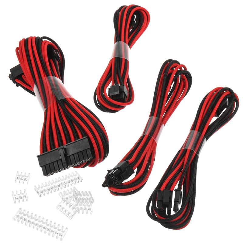 Phanteks Extension, set predlžovacích opletených káblov, 50 cm, čierno-červený