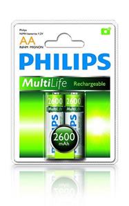 Philips R6B2A260/10 MultiLife AA nabíjateľná batéria, 2 600 mAh NiMh 2ks