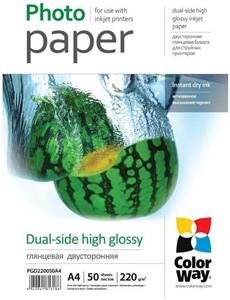 Photo paper ColorWay dual-side high glossy 220g/m2, A4, 50pc. (PGD220050A4)