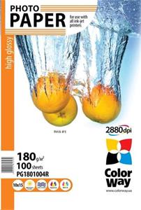 Photo paper ColorWay high glossy 180g/m2, 10x15, 100pc. (PG1801004R)