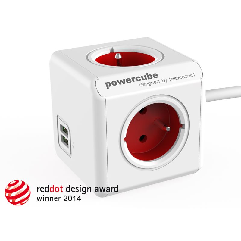 POWERCUBE EXTENDED USB Multifunkčný zásuvkový systém 1,5m, červený