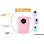 Powerton Energy Pastel Editon powerbanka 10000mAh, 2x USB-C, 22.5W, integrované káble, fialová