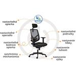 Powerton Ergo Tina, kancelárske ergonomické kreslo, čierne