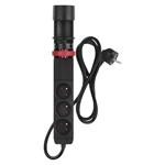 Predlžovací kábel 1,5 m/3 zásuvky/vypínač/stolný držiak/USB/čierny/PVC/1,5 mm2