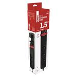 Predlžovací kábel 1,5 m/3 zásuvky/vypínač/stolný držiak/USB/čierny/PVC/1,5 mm2