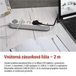 Predlžovací kábel 2 m / 3 zásuvky / s vypínačom / biely / 1×USB-A + 1×USB-C / 1,5 mm2