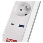 Predlžovací kábel 2 m / 3 zásuvky / s vypínačom / biely / 1×USB-A + 1×USB-C / 1,5 mm2