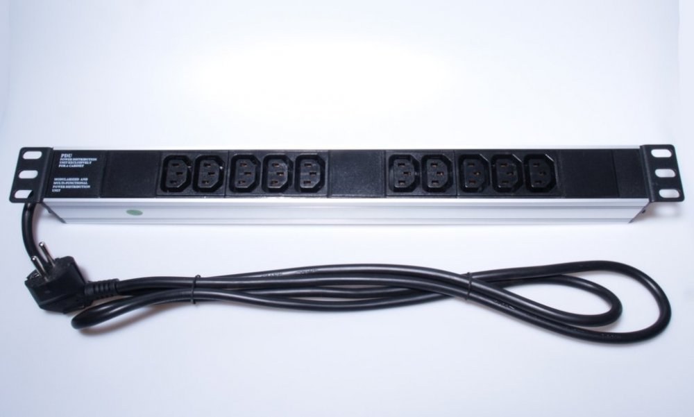 PremiumCord 19" rozvodný panel 10x zásuvka (typ C13) 2,0m čierny