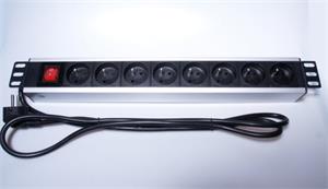PremiumCord 19" rozvodný panel 8x zásuvka (typ E) 2,0m čierny