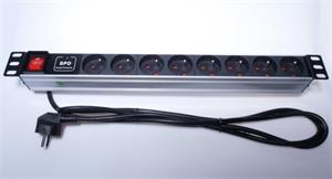 PremiumCord 19" rozvodný panel 8x zásuvka (typ E) s prepäťovou ochranou a vypínačom, 2m čierny