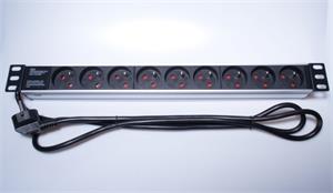 PremiumCord 19" rozvodný panel 9x zásuvka (typ E) 2,0m čierny