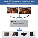 PremiumCord HDMI 2.1 splitter 1–2 porty, 8K@60Hz, 4K@120Hz, 1080p, HDR