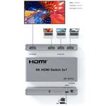 PremiumCord HDMI switch 3:1,8K pri 60 Hz, 4K pri 144 Hz, s diaľkovým ovládačom