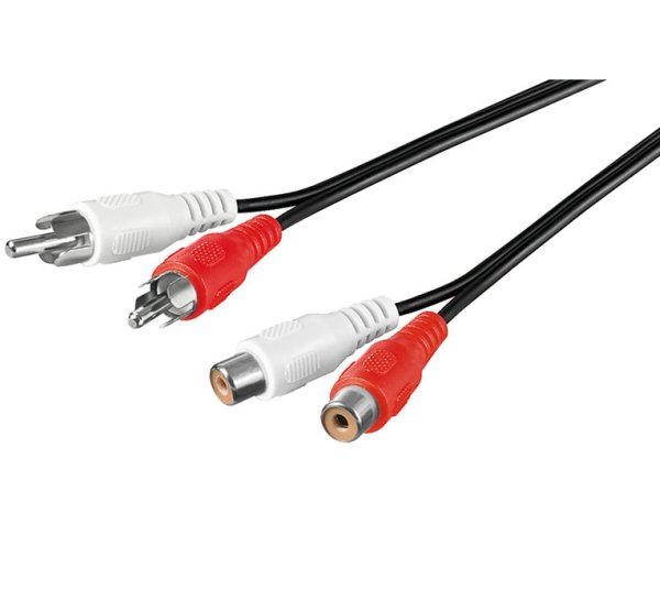 PremiumCord kábel 2x cinch na 2x cinch M/F, predlžovací 3,0m čierny