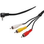 PremiumCord kábel 4 pol Jack 3,5 na 3x cinch M/M, prepojovací 1,5m 90 st. zahnutý čierny