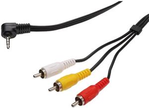 PremiumCord kábel 4 pol Jack 3,5 na 3x cinch M/M, prepojovací 1,5m 90 st. zahnutý čierny