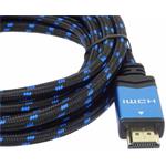 PremiumCord kábel HDMI v 2.0 M/M, prepojovací, bavlnené opláštenie 0,5m, modro - čierna