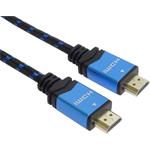 PremiumCord kábel HDMI v 2.0 M/M, prepojovací, bavlnené opláštenie 0,5m, modro - čierna