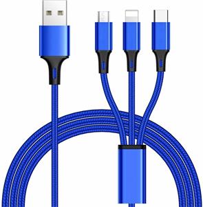 PremiumCord kábel USB 2.0 na micro USB + Lightning + USB-C M/M, prepojovací, 1,2m modra