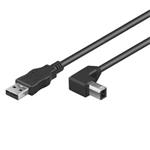 PremiumCord kábel USB-A na USB-B M/M, tlačiarňový prepojovací 2,0m lomený 90°