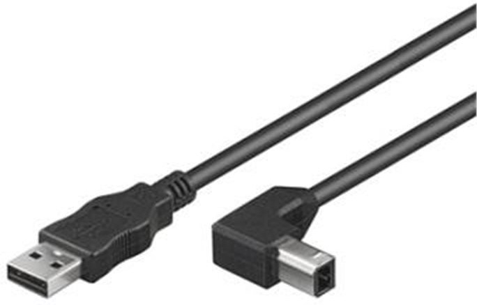 PremiumCord kábel USB-A na USB-B zahnutý, M/M, tlačiarňový prepojovací 0,5m, čierny