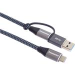 PremiumCord kábel USB-C 100W (20V 5A) 2,0m, bavlnený oplet, čierno-sivý