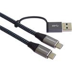 PremiumCord kábel USB-C 100W (20V 5A) 2,0m, bavlnený oplet, čierno-sivý
