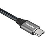 PremiumCord kábel USB-C 100W (20V 5A) 2,0m, bavlnený oplet, čierno-sivý