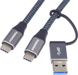 PremiumCord kábel USB-C 100W (20V 5A) 2,0m, bavlnený oplet, čierno-sivý