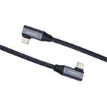 PremiumCord kábel USB-C 3.2 Gen M/M, 100W/20Gbit/s, 5A, zahnuté konektory, oplet, 0,5m, čierno-sivý