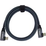 PremiumCord kábel USB-C 3.2 Gen M/M, 100W/20Gbit/s, 5A, zahnuté konektory, oplet, 0,5m, čierno-sivý