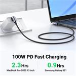 PremiumCord kábel USB-C 3.2 Gen M/M, 100W/20Gbit/s, 5A, zahnuté konektory, oplet, 0,5m, čierno-sivý