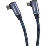 PremiumCord kábel USB-C 3.2 Gen M/M, 100W/20Gbit/s, 5A, zahnuté konektory, oplet, 0,5m, čierno-sivý