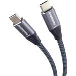 PremiumCord kábel USB-C, USB 3.2 GEN 2x2, 5A, 100W, 20Gbit/s, 1,0m, bavlnený oplet, čierno-sivý