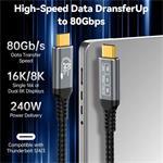 PremiumCord kábel USB4 Version2.0, 40 Gbps, 8K@60Hz, 240 W, Thunderbolt 3/4, 1,0m, zahnutý, sivý