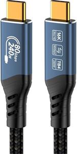 PremiumCord kábel USB4 Version2.0, 40 Gbps, 8K@60Hz, 240 W, Thunderbolt 5, 1,2m, sivý