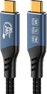 PremiumCord kábel USB4 Version2.0, 80 Gbps, 8K@60Hz, 240 W, Thunderbolt 5, 0,8 m, sivý