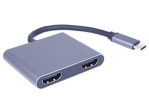 PremiumCord prevodník USB-C na 2x HDMI+USB3.0+PD