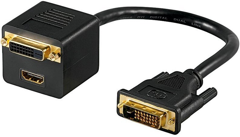 PremiumCord redukcia DVI na DVI a HDMI M/F, káblová 0,2 m